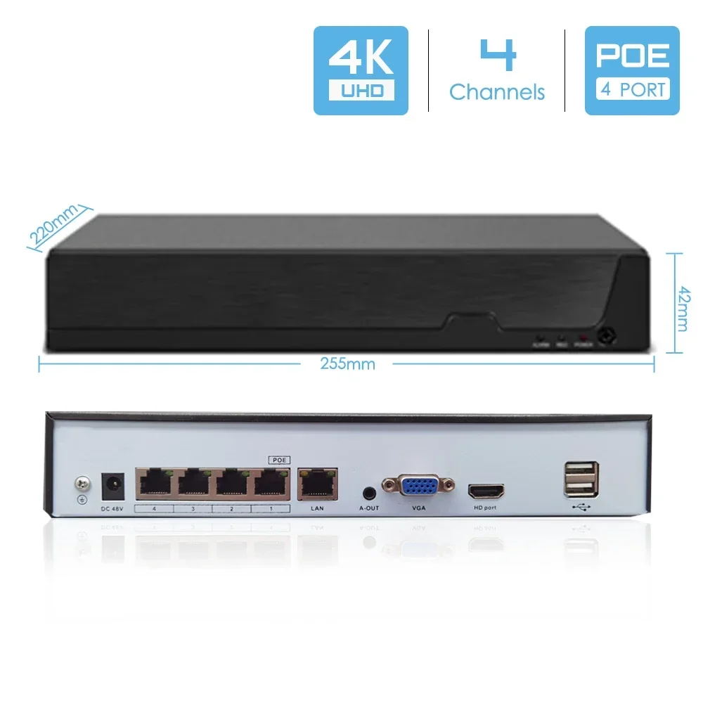 4ch nvr h.265 ao ar livre 8mp ultra hd 4k poe ai câmera rosto detectar cctv câmera de segurança 8mp 5mp 3mp poe sistema de câmera ip xmeye pro