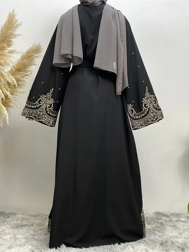 Fashion longer Diamond beading muslim robes syari abaya female full length cardigan lace embroidery islamic muslim abaya wq1844