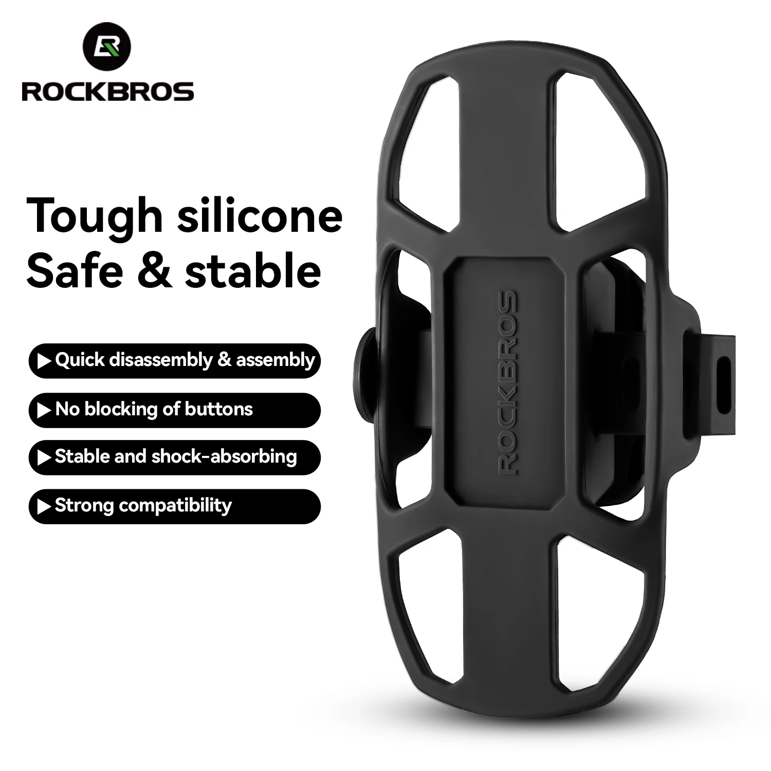ROCKBROS Universelle Fahrrad-Telefonhalterung, Silikon-Fahrrad-Telefonhalterung, stoßdämpfende Fahrrad-Telefonhalterung, passend für Telefone von 4–7 Zoll