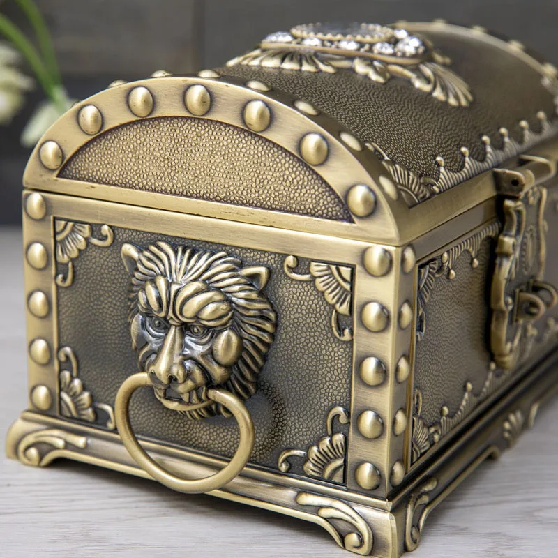 ca. 16,5 x 11,5 x 11 cm, kreative Schmuckschatulle aus Metall mit Schloss, Zinklegierung, Schmuckschatulle, Schublade, antike Desktop-Mehrschicht-Aufbewahrungsbox