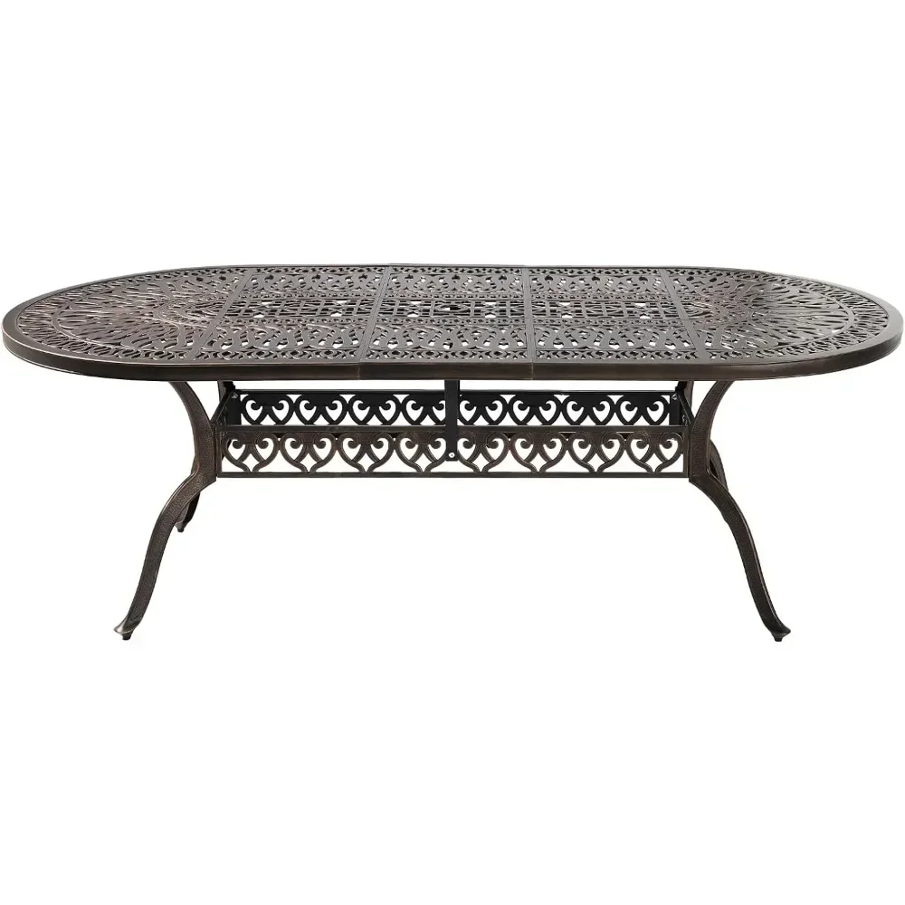 

Outdoor Table with Oval , Patio Metal Dining Table with Umbrella Hole for Backyard,Antique Bronze Outdoor Tables