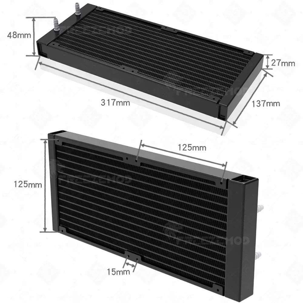 FREEZEMOD 280mm Aluminum Radiator PC Water Cooler Liquid Cooling 22mm Wide Wave Fin 14 Waterways for 14CM Fan SR-LP22-280