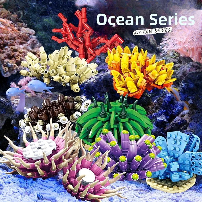 

MOC Coral Series Aquarium View Plant Ocean World Building Blocks Set River Seaweed Lake Plant DIY Toy For Children Birthday Gift