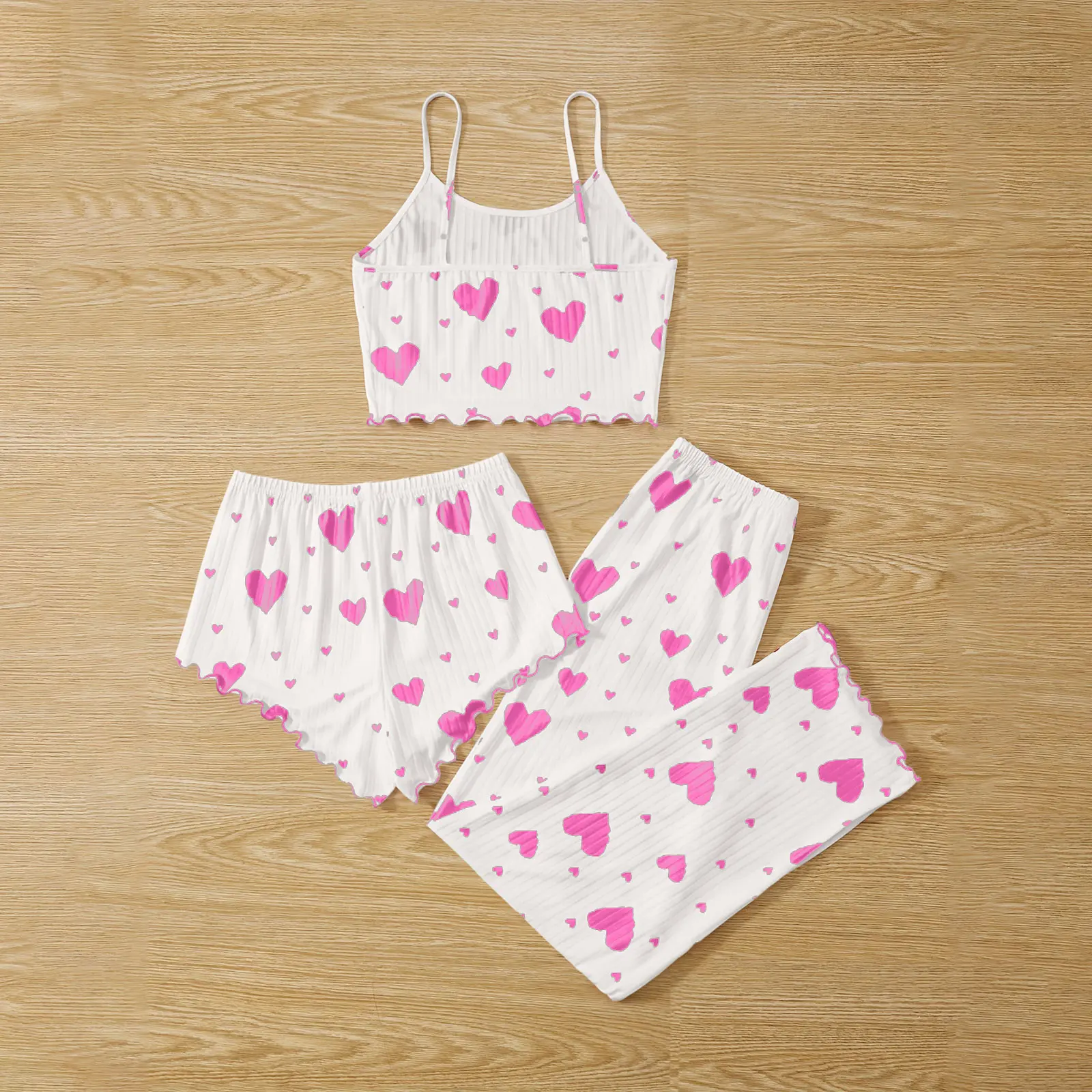 

Женский пижамный комплект с принтом сердца, милые и милые шорты на подтяжках и брюки, разноцветная домашняя одежда, домашняя сцена для отдыха