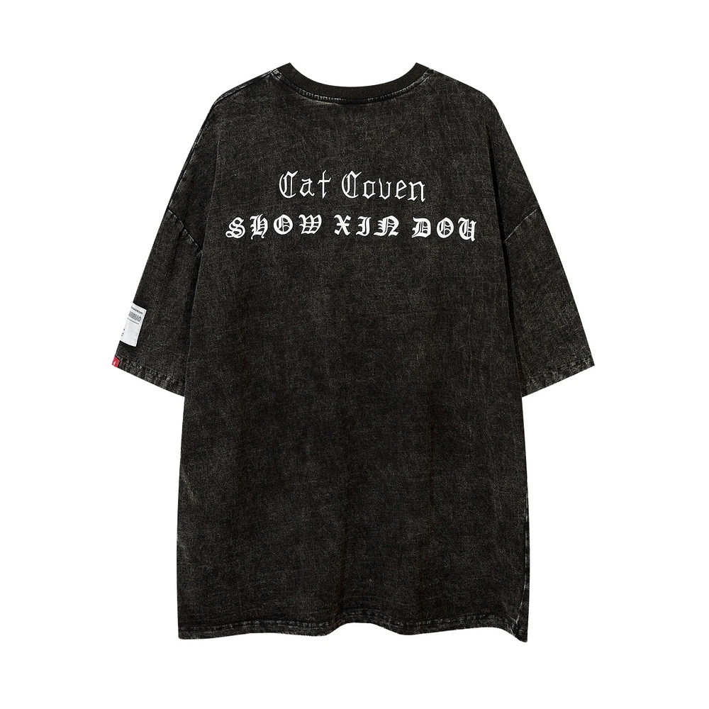 Oversized Gothic Cats Vintage Grunge Y2k Anime T Shirts Men Retro T-shirts Harajuku Streetwear Hip Hop Summer Cotton Tops Tees