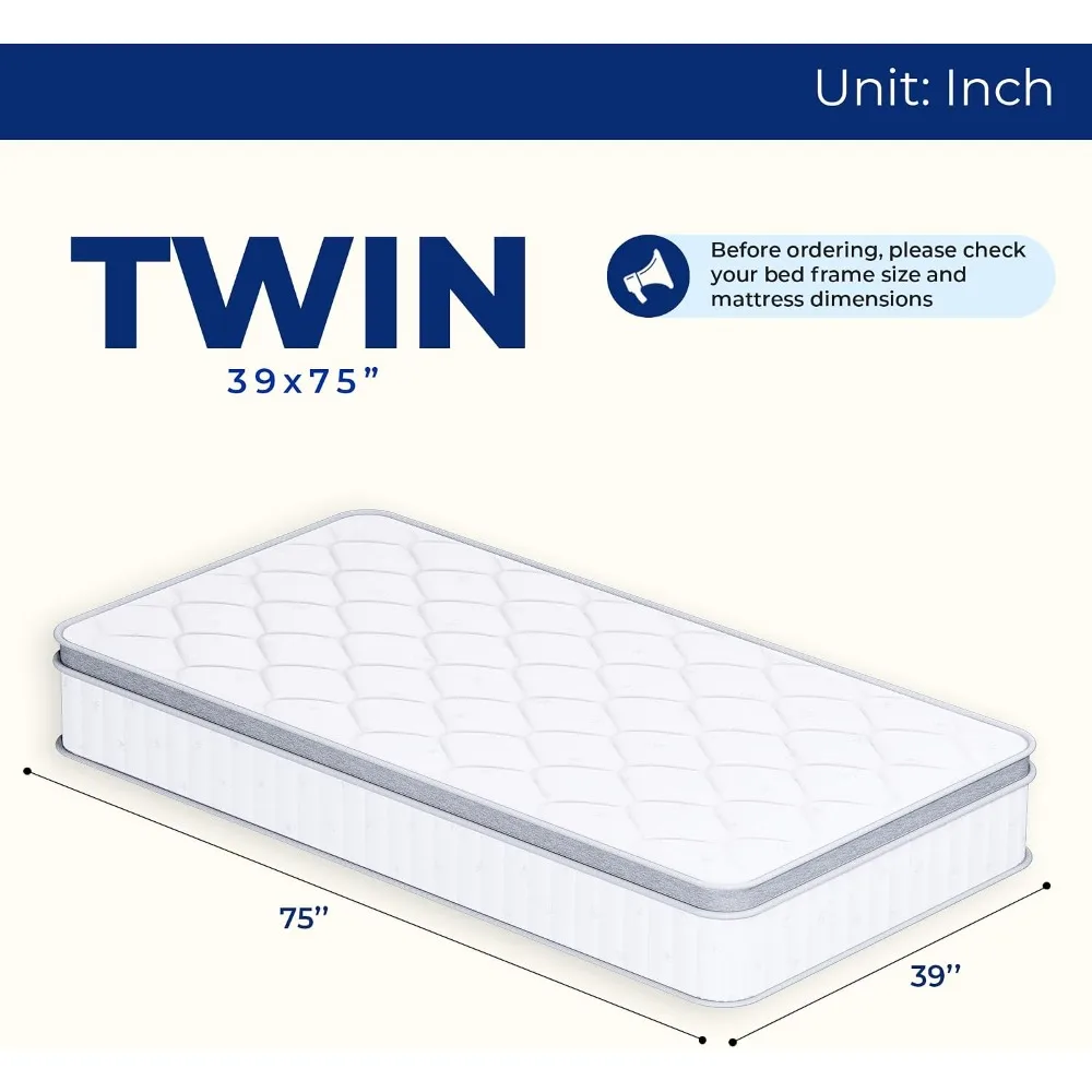 Twin 10 Inch Hybrid Pocket Spring Mattress for Kids Adults, Motion Isolation