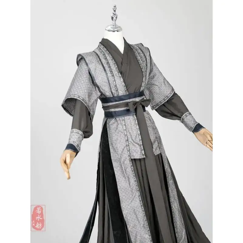 Traditional Wuxia Robe Martial Arts Outfit Stage Performance Cosplay Full Set Men Gray Ancient Chinese Warrior Hanfu Costume view 4