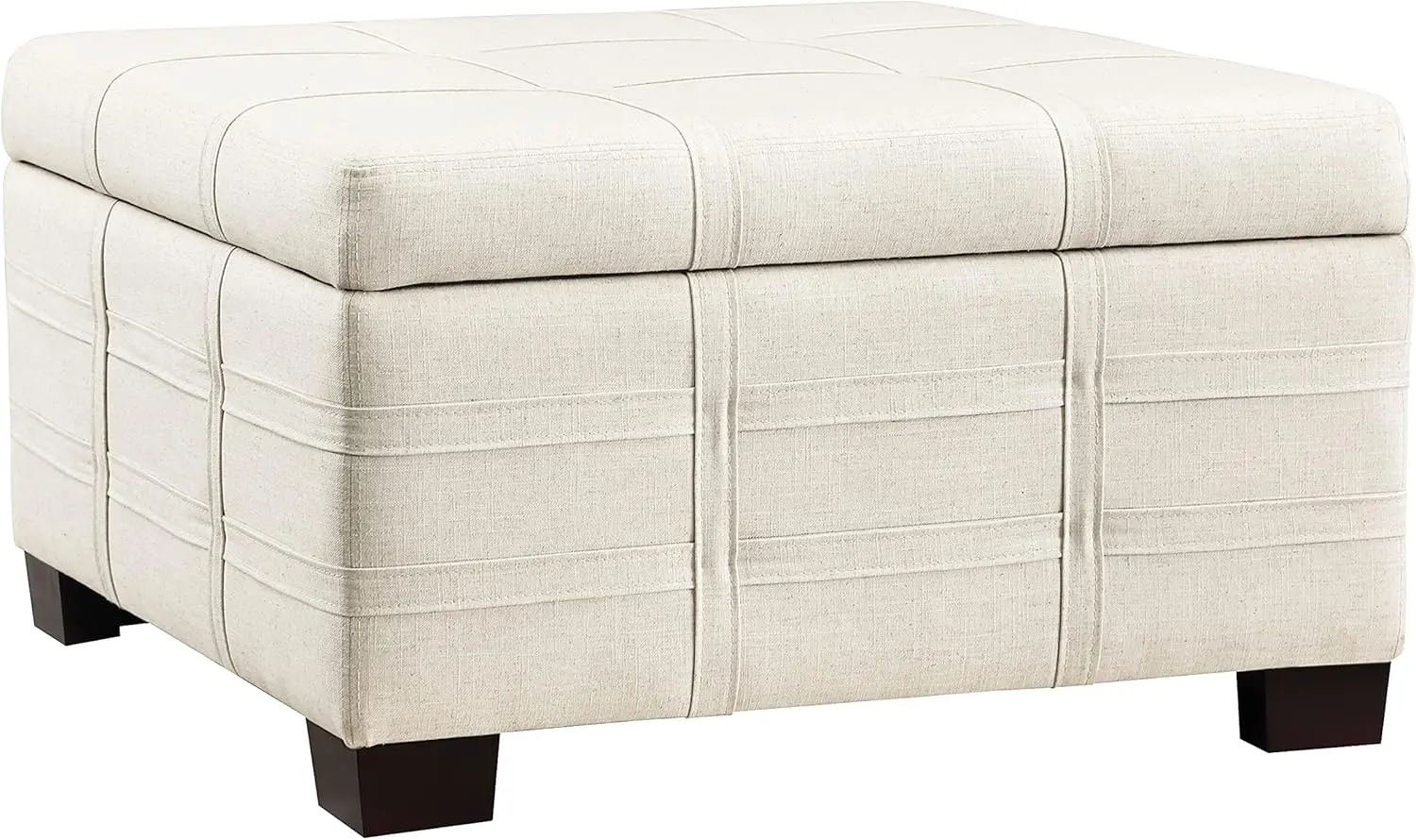 

Home Furnishings Square Storage Ottoman with Tray and Solid Wood Legs, Linen Fabric