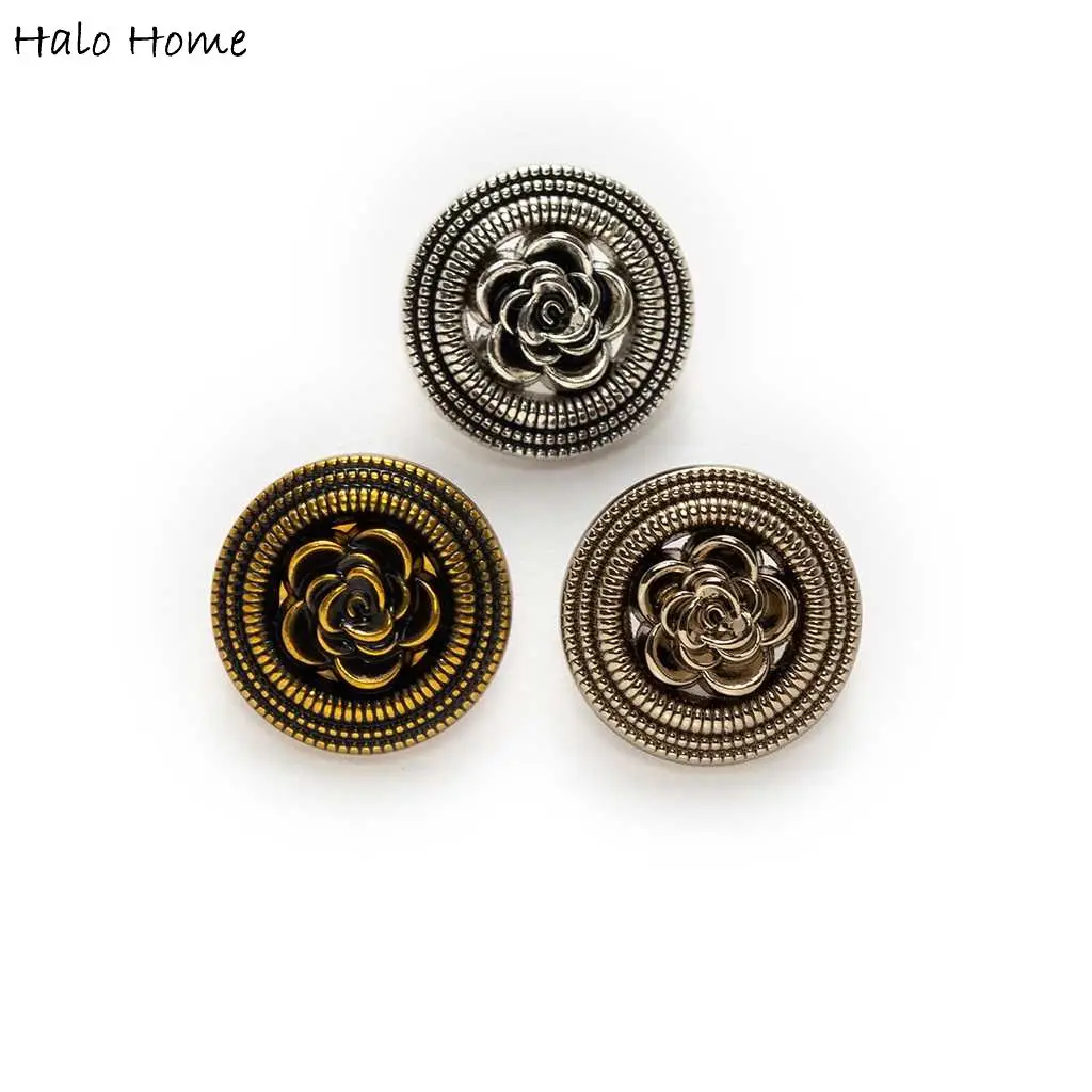 5pcs Vintage 3D Flower Metal Shank Button Sewing Scrapbooking Home Clothing Handmade Crafts Accessories Decor 18mm