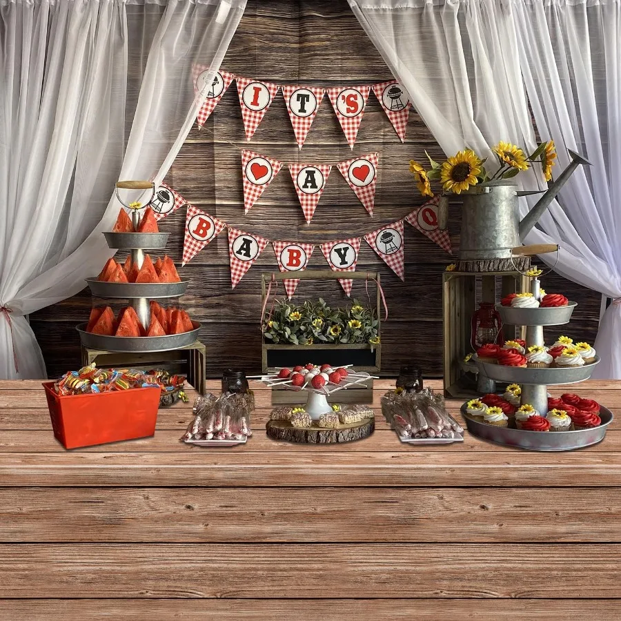 2Pcs Straw Tablecloths and 2Pcs Wood Grain Tablecloths Rectangular Straw Wood Grain Table Decorations for Farm Party Cowboy Wes