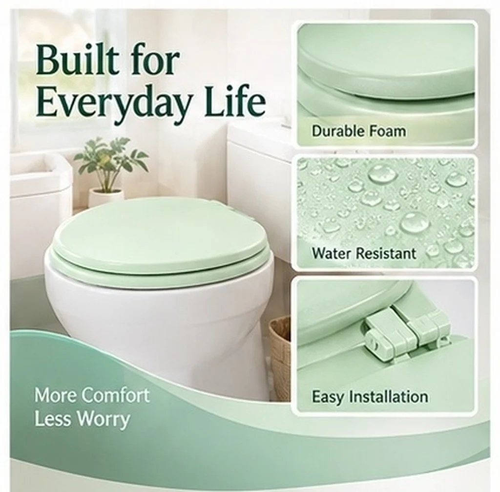 Light Green Soft Close Toilet Seat U Shaped Removable Waterproof Foam Cushion Quiet Slow Lowering Silent Lid Cover Bathroom