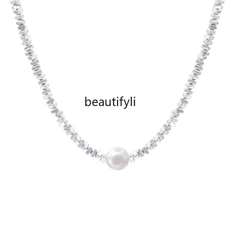 

999 Sterling Silver Pearl Small Pieces of Silver Necklace for Women Light Luxury Minority Silver Couple 5 Gifts