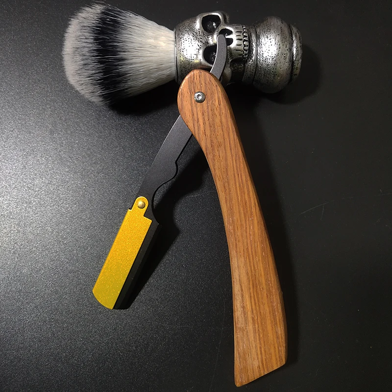 남성 스트레이트 이발사 엣지 면도기 블레이드 헤어 면도 도구, 안전 전문 목재 손잡이 접이식 나이프 제모