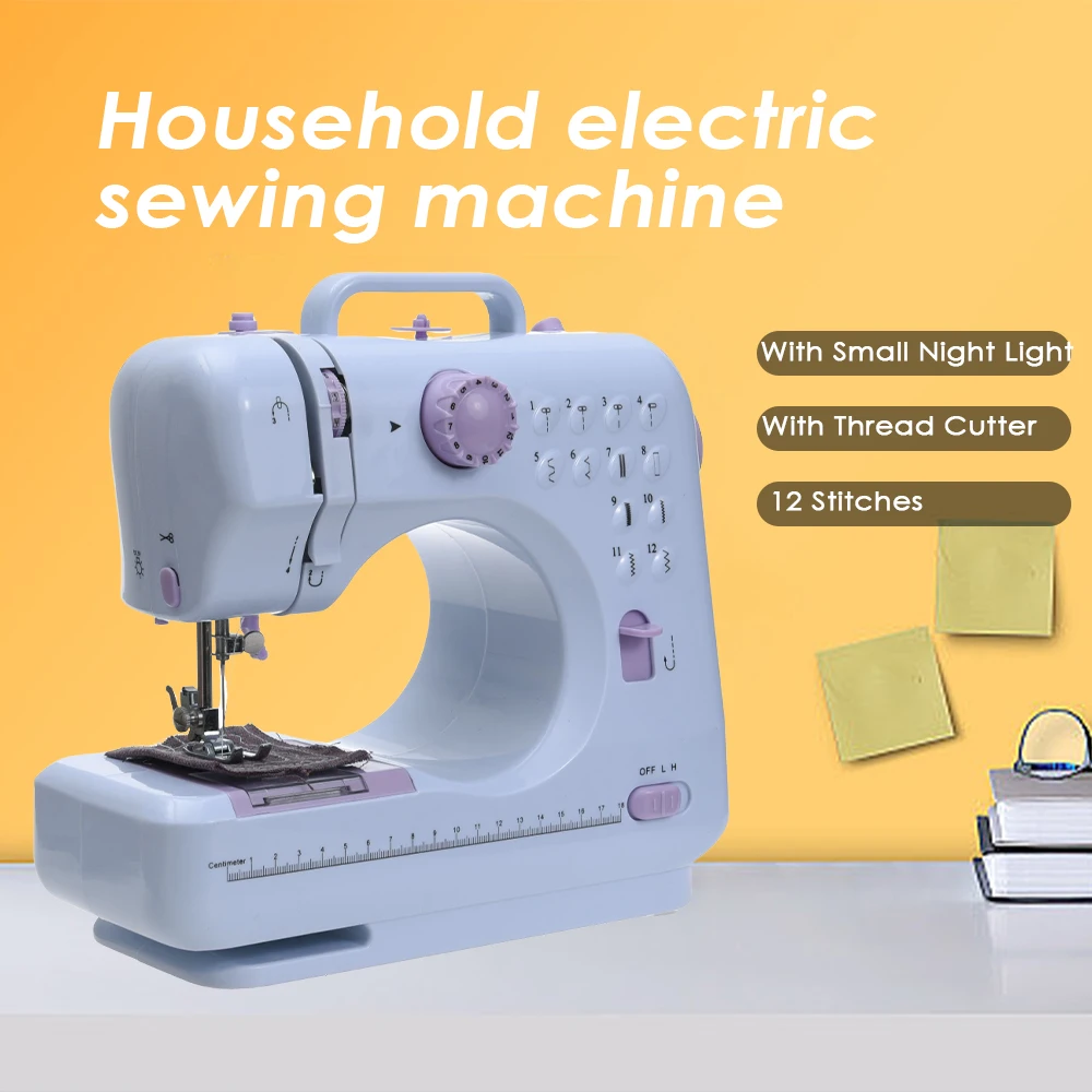 

Portable Sewing Machine Electric Mini Household Crafting Mending Overlock 12 Stitch Pedal With Presser Foot Beginners DIY Clothe