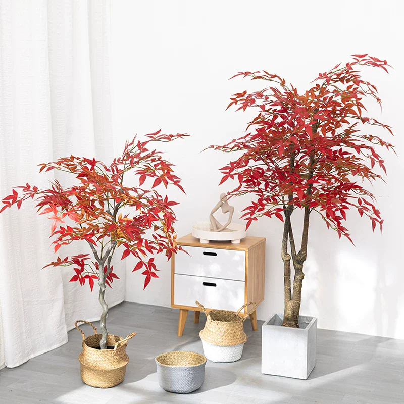 

1pcs Autumn Maple Artificial Fall Tree In Plastic Pot, 160cm Faux Silk Leaves Red Maple Tree For Party Home Decoration