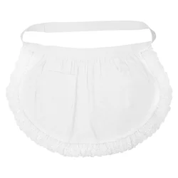 BESTONZON 1PC Cotton Waist Apron Lace Short Apron with Pockets for Maid Waitress Servant White