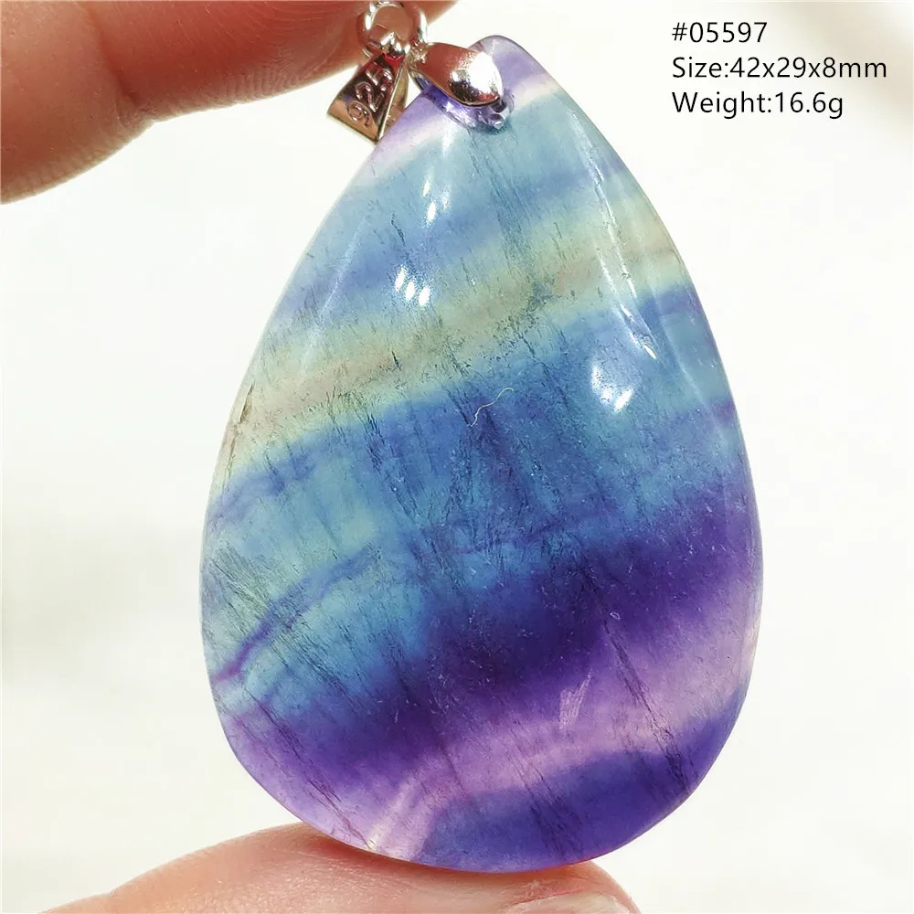 Natural Blue Fluorite Quartz Pendant Necklace Jewelry Water Drop Blue Red Fluorite Crystal Rainbow For Woman Men AAAAA