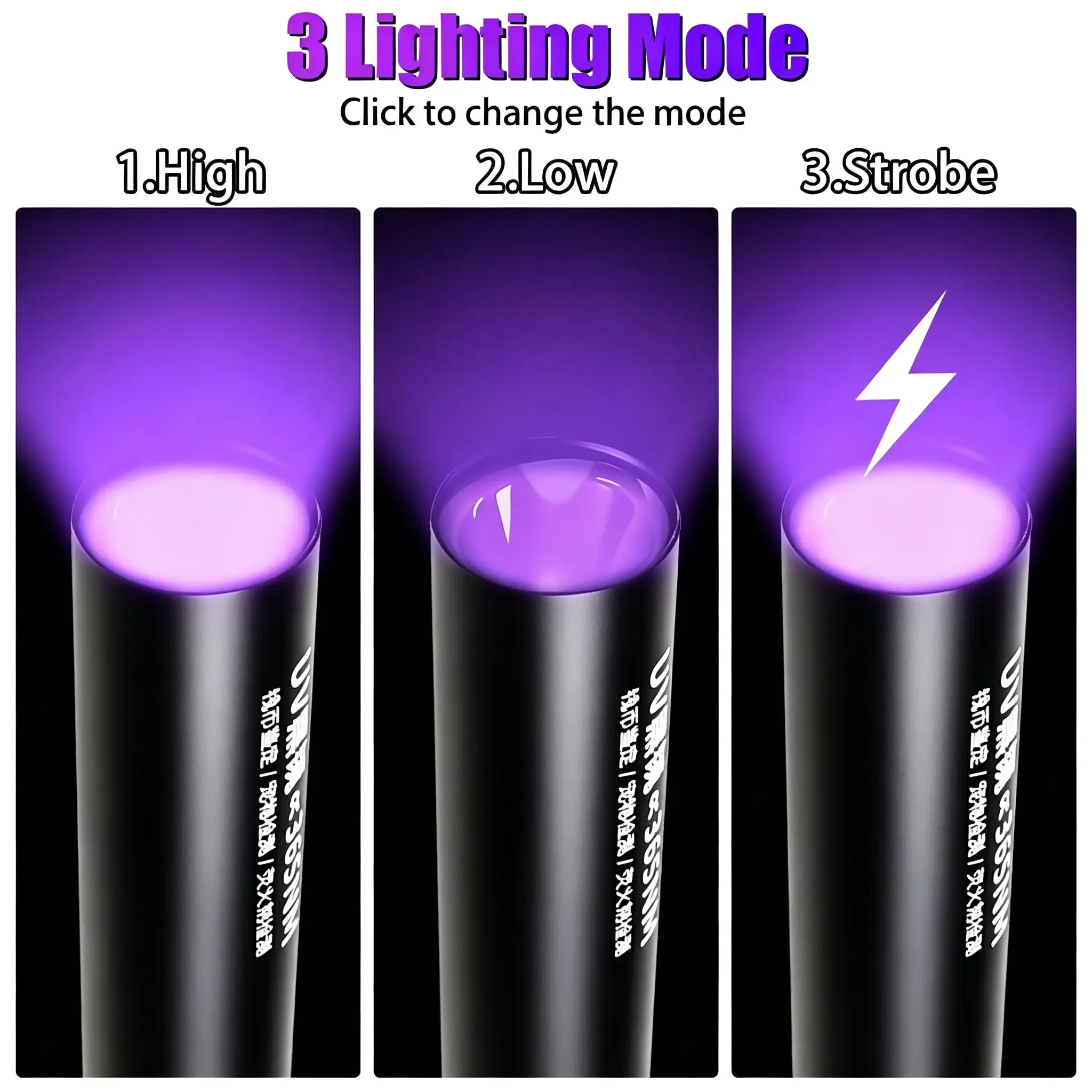 365nm UV Black Light Flashlight, Mini Rechargeable Pet Ringworm & Fluorescent Detector, Type-C with 3 Modes, 31g Alloy Shell - view 2