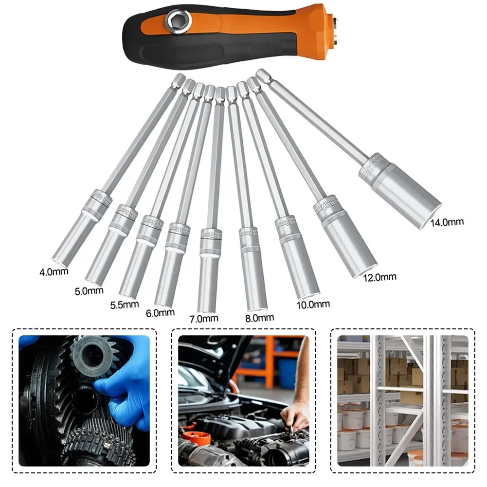 Deep Hole Socket Wrench 4 0 14mm Hex Socket 1 4 Batch Rod Electric Socket Set Long Reach Nut Driver Bit Holder Magnetic Tool