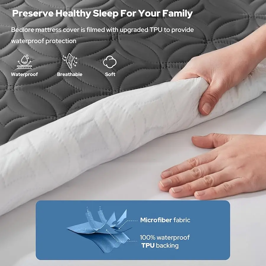 

Waterproof Mattress Protector, King Size Mattress Pad with Deep Pocket 6"-18" Depth, Soft Noiseless Dirt-Proof Bed Mattress Co e
