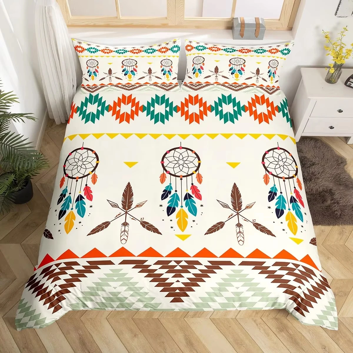 Dream Catcher Duvet Cover Queen Twin Ethnic Tribe Arrow Comforter Cover Vintage Exotic Nordic Style Bohemian Feather Bedding Set