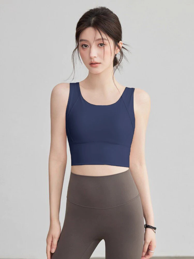 

Naked Feeling Women's High Strength Shockproof Sports Bra One-Piece Fixed Chest Pad Elastic Breathable Run Cycling Sports Vest