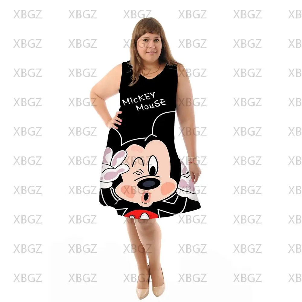 Minnie Mouse Disney Plus Size Summer Dresses Woman 2022 Mickey Women 4xl 5xl 6xl Beach Dress Elegant Chubby Sleeveless Chic Boho