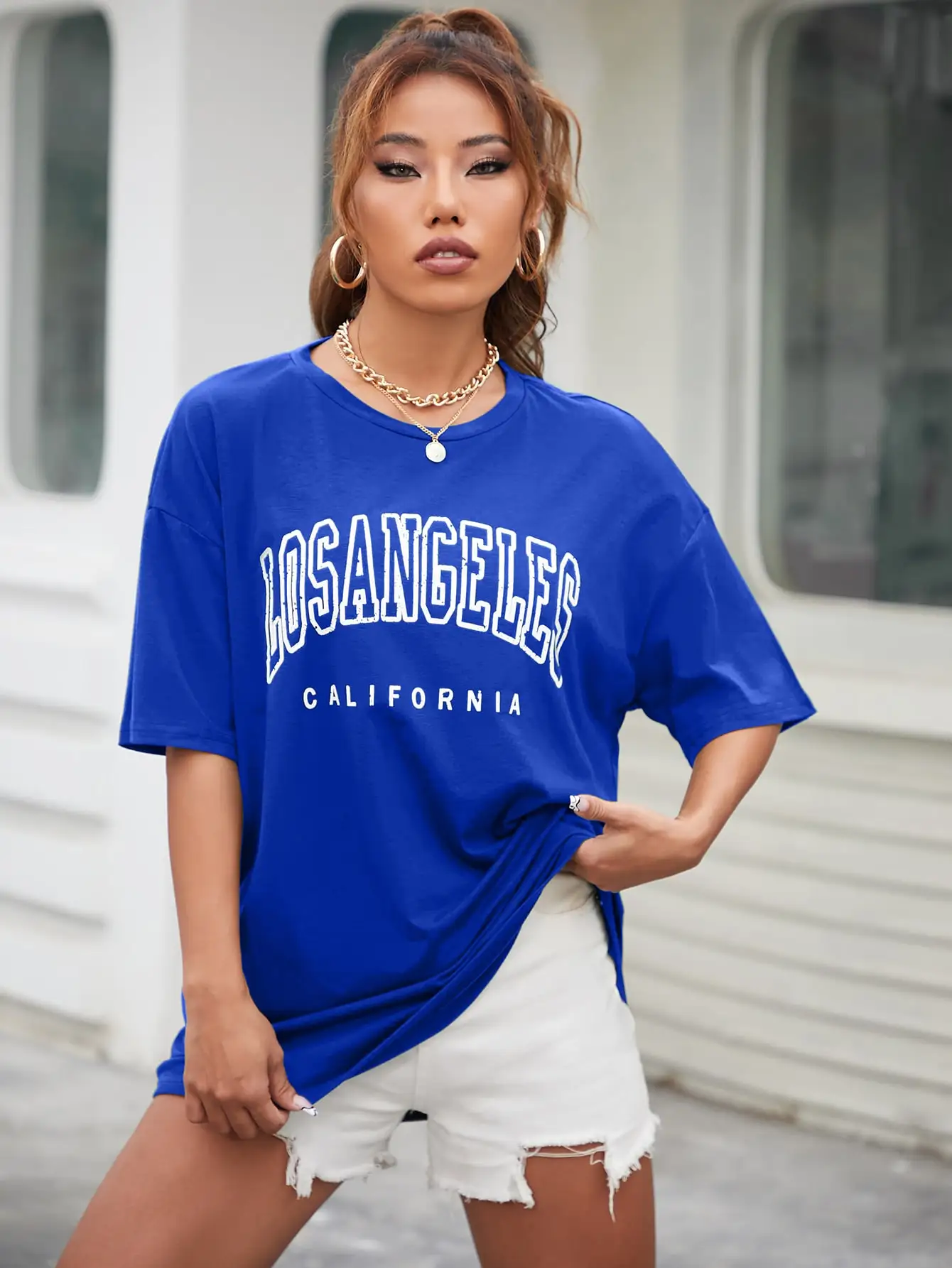 Los Angeles, California USA City Print T-Shirts Women Cotton Quality Clothing Vintage Street Tshirt Loose Casual Blue Tops Women