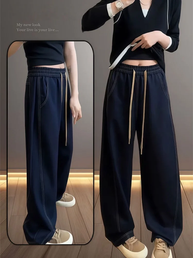 

Большие размеры, американские джинсовые джинсы, женские осенне-зимние свободные брюки с высокой талией, узкие прямые широкие брюки, груша, боди