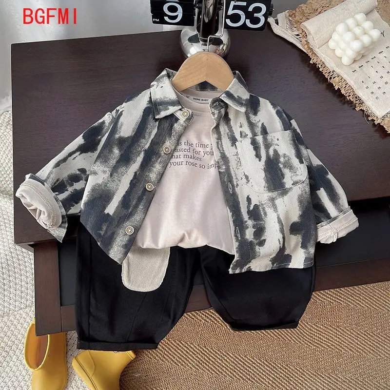 Korean Children's Clothing Set Spring Autumn Infant Outfits New Boys Baby Shirt + T-shirt + Pants 3Pcs Set Kids Casual Costume