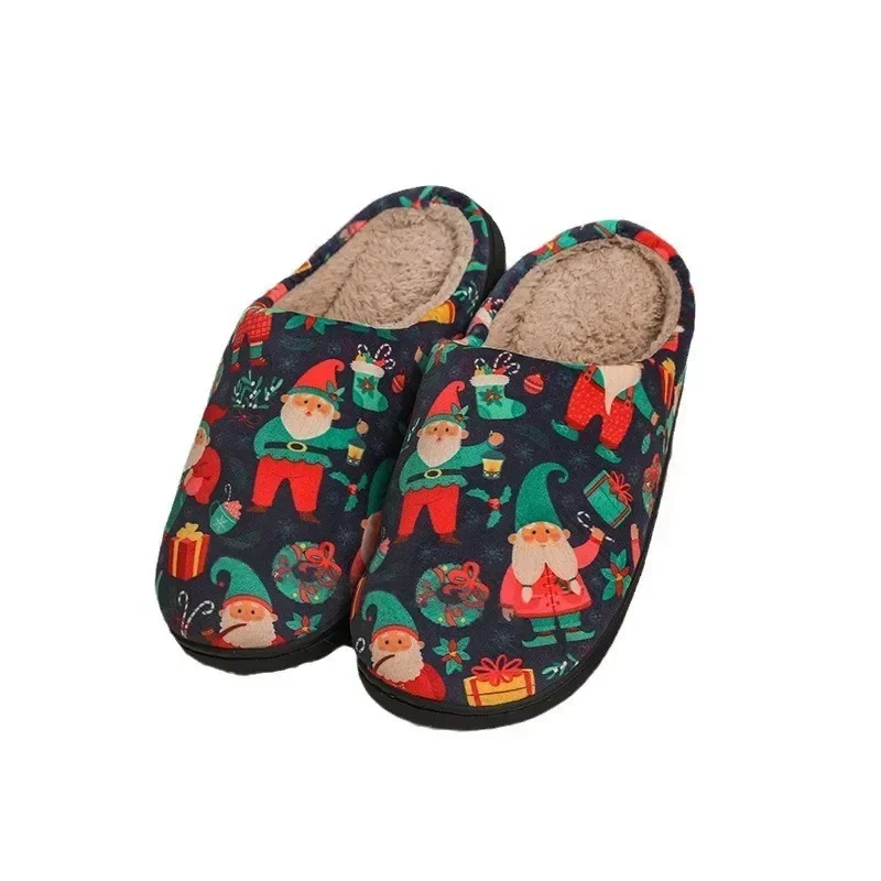 Christmas Slippers  Printing Home Men Women Couples Plush Casual Warm Shoes Floor Slides Women Winter Zapatos De Mujer2025