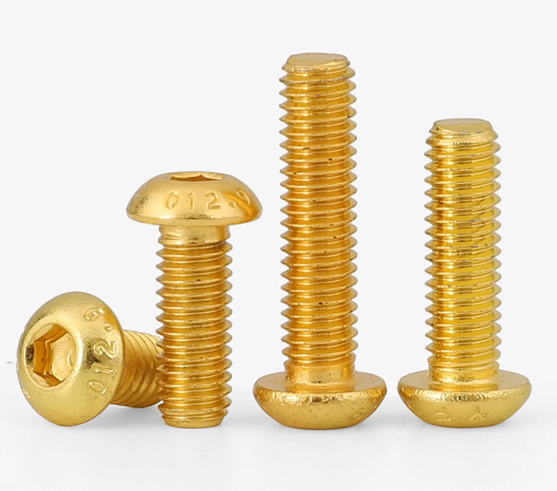 10.9/12.9 Grade Length 8-50m M6  M8   Hex Socket Round Pan Head Screw Titanium Gold Plated Allen Bolts