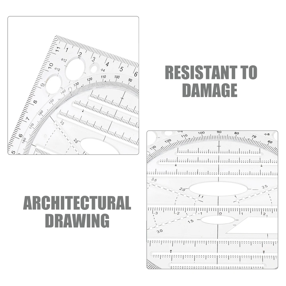 2pcs Drawing Template Circle Ruler Geometry Architectural Scale ABS Precision Measurement Tool for Art Design Drafting