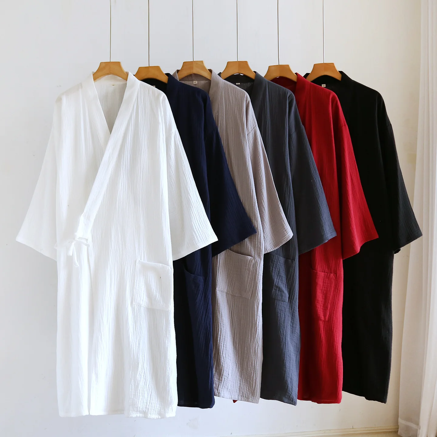 

Couple Kimono Cotton Gauze Bathrobe Men Women Spring Summer Thin Yukata Cardigan Sleepwear Homewear