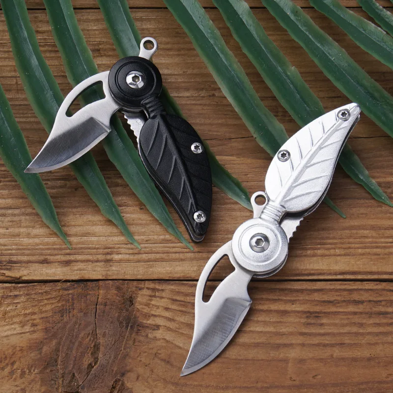 Creative Feathers Folding Knife Outdoor Camping Survival Leaf Knife Self-defense Mini Pocket  EDC MultiTool KeyChain Fruit Knife