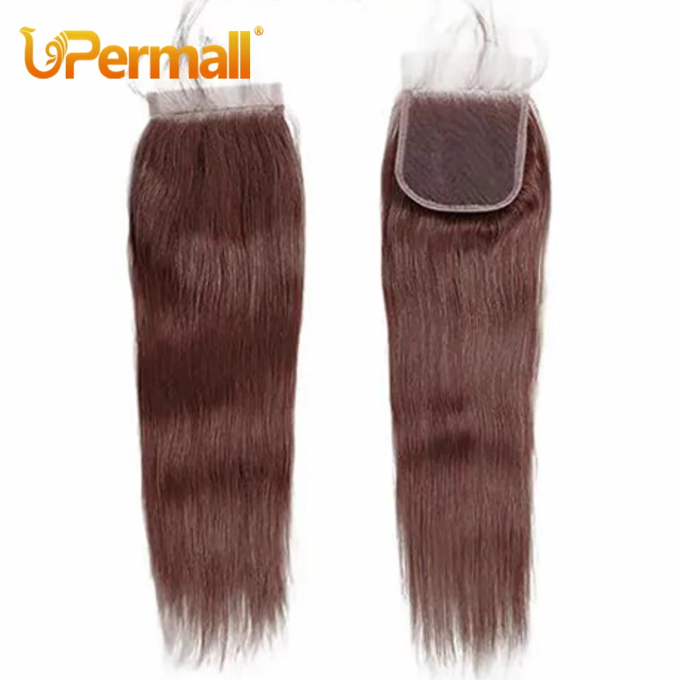 Upermall Perruque de Cheveux Humains Lisses Brun Chocolat, 13x6, 13x4, Pre-Plucked, Swiss Transparent, 4x4, 5x5, Fermeture #4