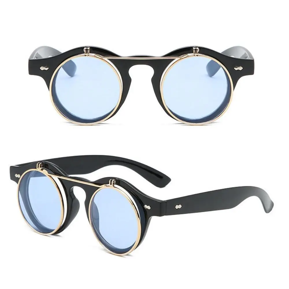 Round Frame Flip Cover Sunglasses Double Layer Sun-Protective Outdoor Sunglasses Punk Eyewear Black Shades Glasses