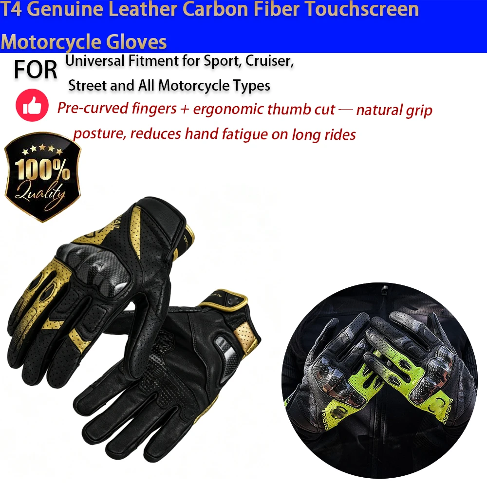 For Motorcycle Leather Carbon Fiber Gloves Touchscreen Anti-Fall All-Season T4 No-Drill Accesorios Moto