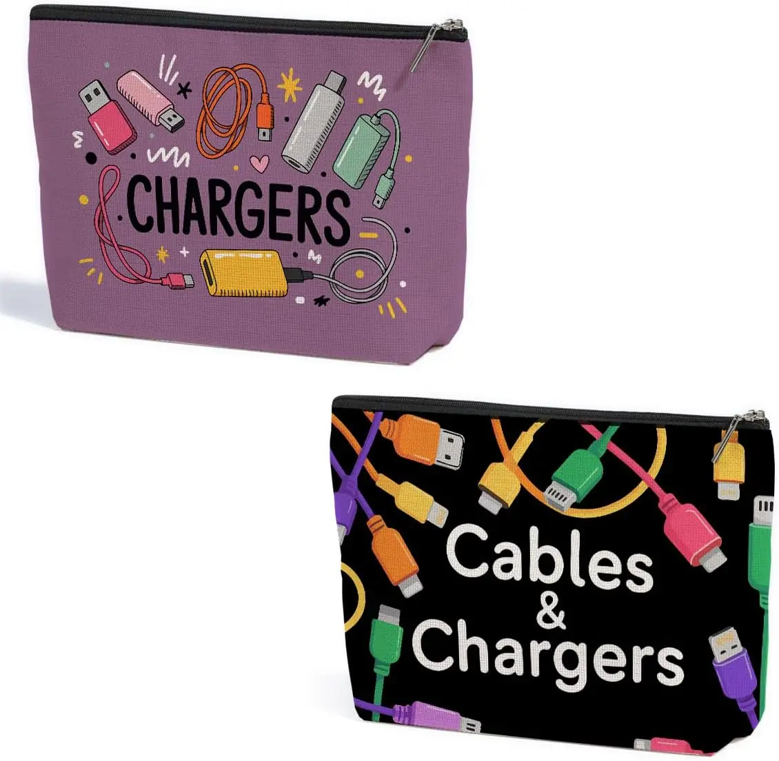 

2 Pcs Cables Chargers Makeup Bag, Organizer Portable Pouch Purse Travel Essentials Organizer Cosmetic