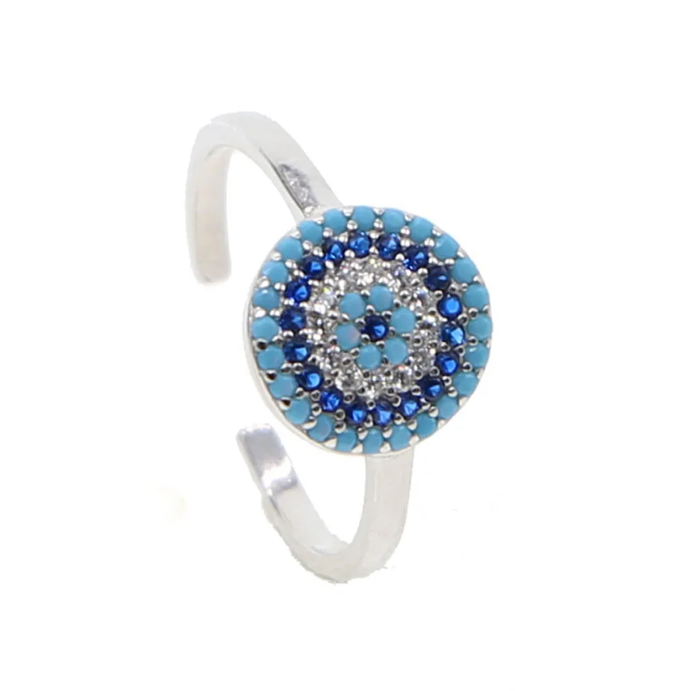 925 Sterling Silver Micro Pave CZ Evil Eye Shape Open Adjust Finger Rings Luxury Fashion Turkish Lucky Jewelry Women