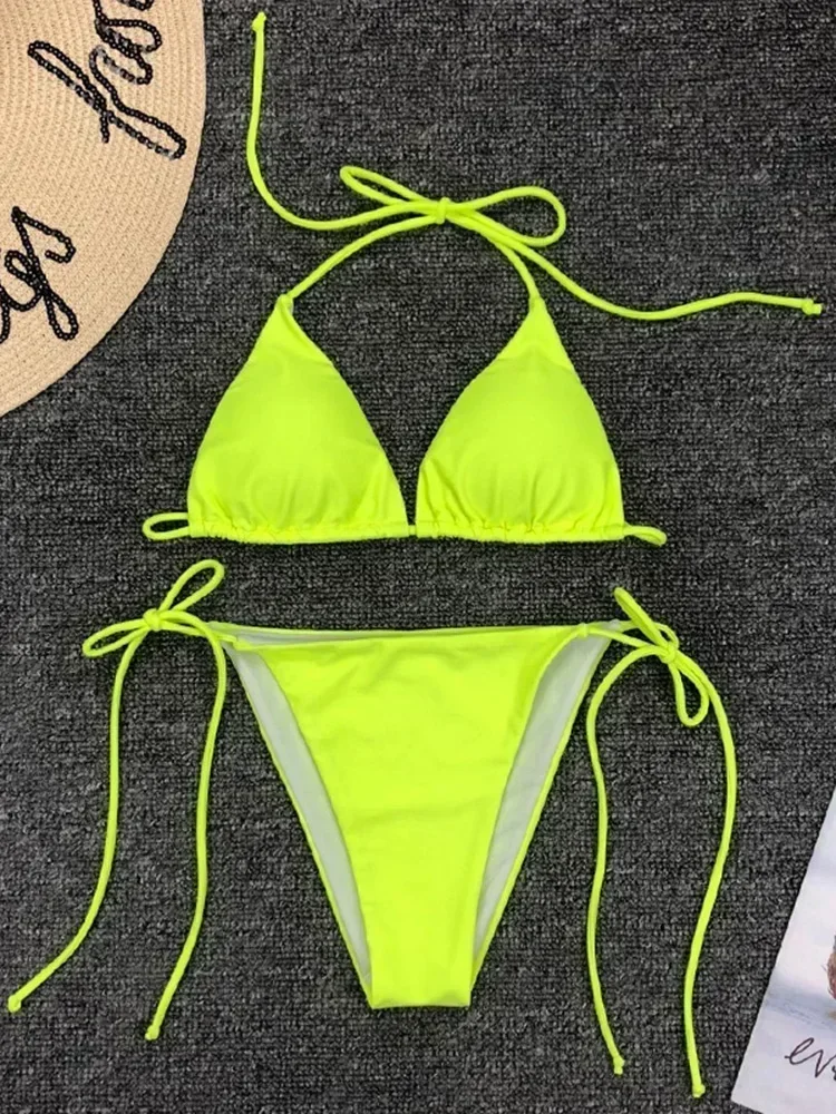 

Sexy Neon Extreme Mini Micro String Bikini 2025 Women Swimsuit Female Swimwear Two-Piece Bikini Set Bathing Suit Swim Beach Wear