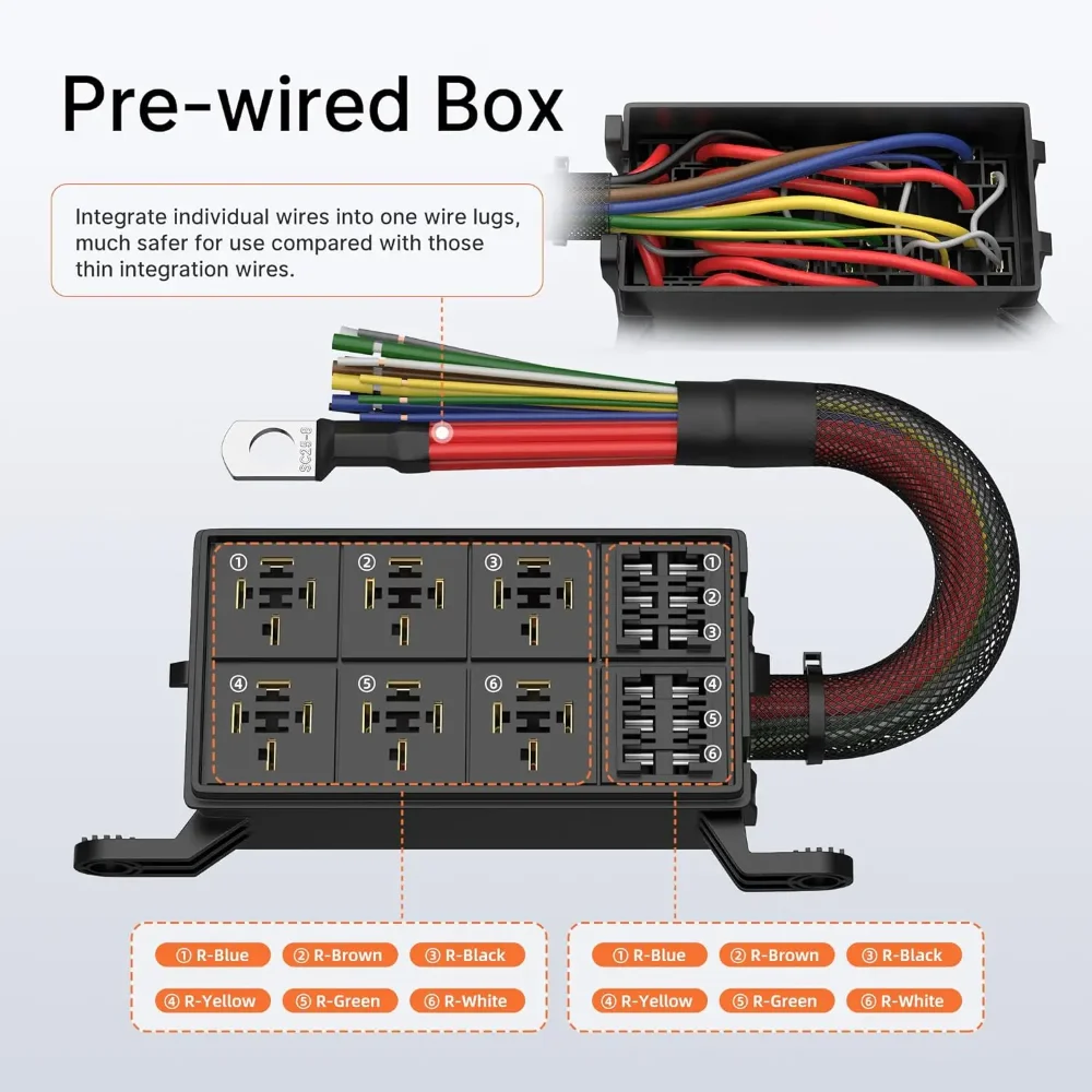 12V Automotive Fuse and Relay Box with Pre-Wires 6 Slots Relay Block 6 Slots ATC/ATO Fuse Holder Universal for Truck Marine Boat