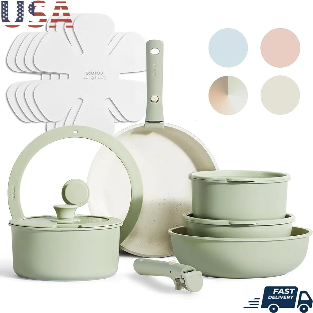 

Nonstick Cookware Set 15pcs Detachable Handle Pots and Pans Induction Kitchen Cookware Easy Storage Versatile Cooking Easy