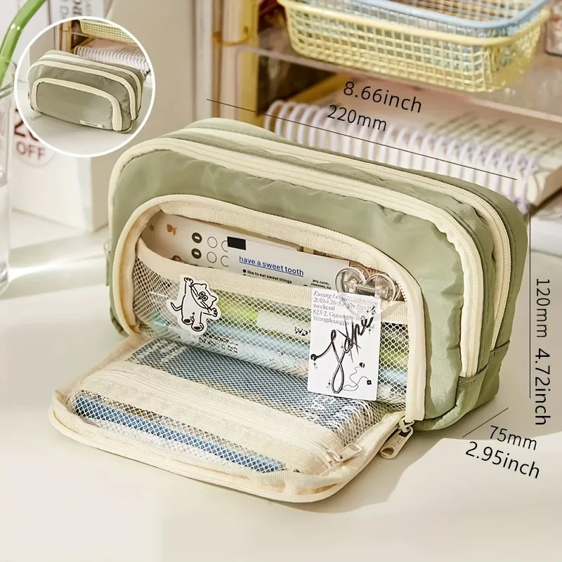 1pc Large capacity multi-layer pencil case, a simple multi-purpose student pencil case and makeup storage bag