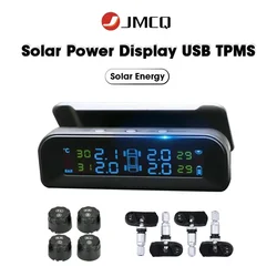 JMCQ Solar Power TPMS Car Tire Pressure Monitor System Automatic Brightness Control Attached to Glass wireless with 4 Sensors