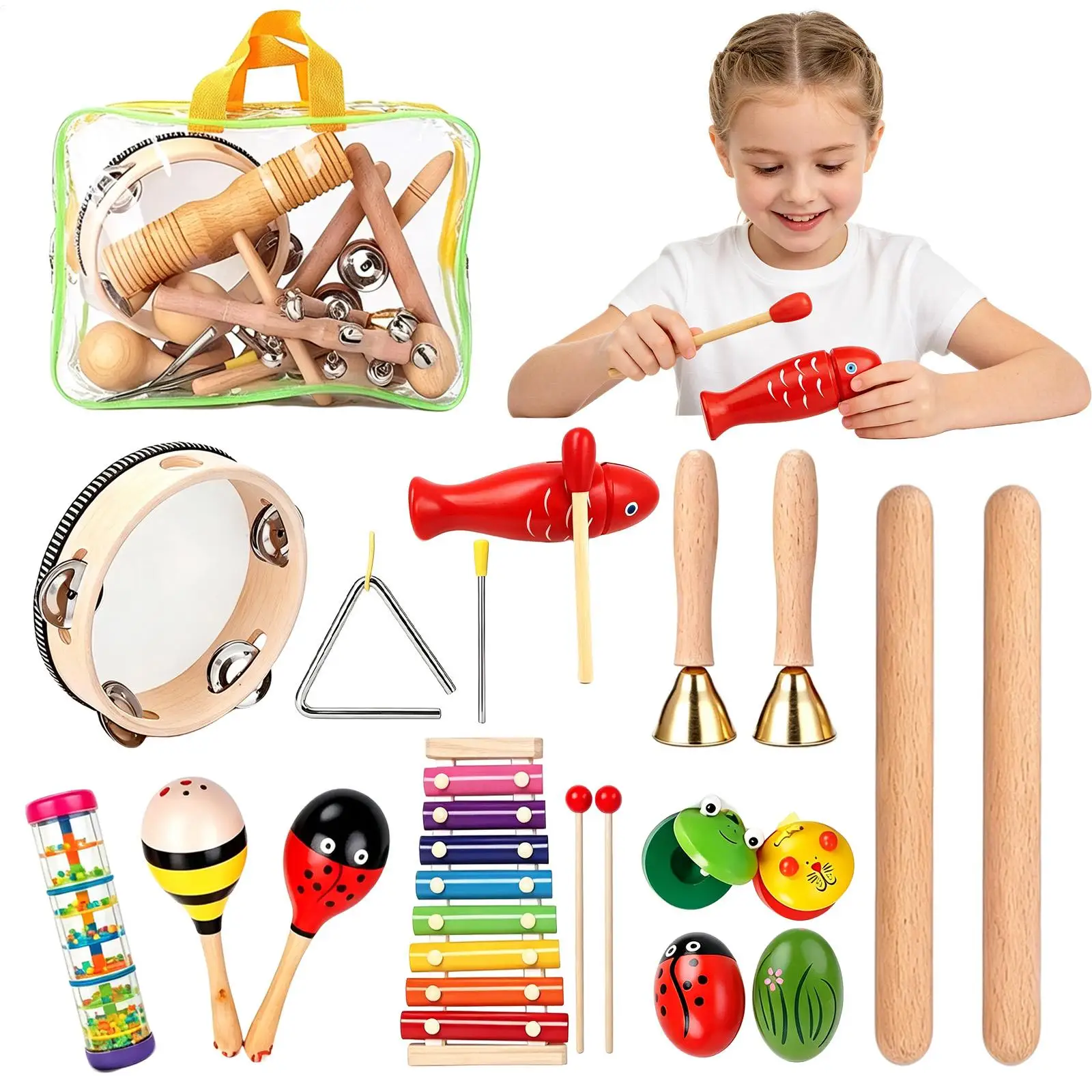 Kids Musical Instruments Set Xylophone Wooden Maracas Learning Toys Kids Percussion Music Instruments For Boys Girls Home Daily