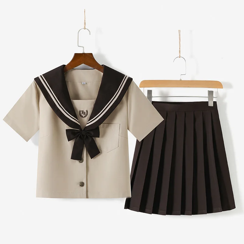 Japanische jk Uniform Student Mädchen Schule Outfit Milch tee Marine Feng Seemann Anzug College-Stil lang ärmel igen jk Falten rock Set