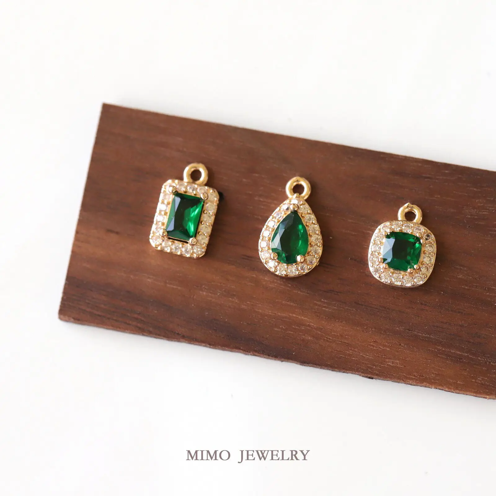 Copper Plated Gold Rectangular Water Drop Retro Emerald Zircon Edge Charms For Jewelry Making DIY Bracelet Accessories Findings