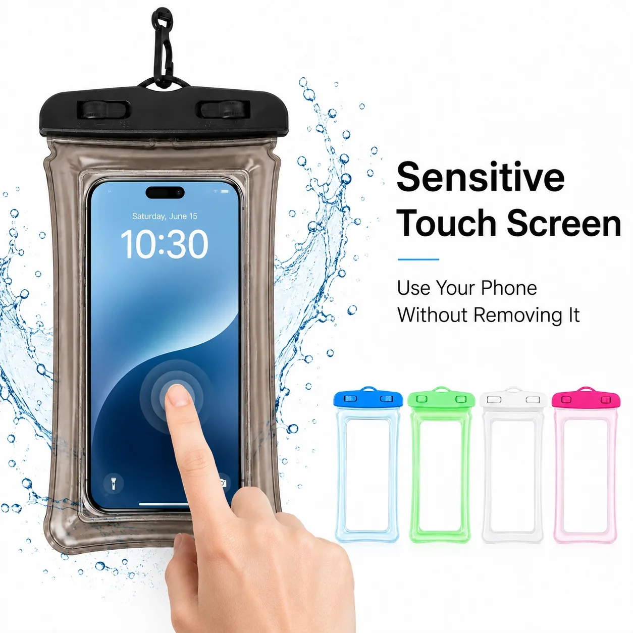 Waterproof Phone Pouch with Clear Touch Screen Window PVC Neck Strap for Swimming Diving Beach Outdoor Water Sports Storage Bag