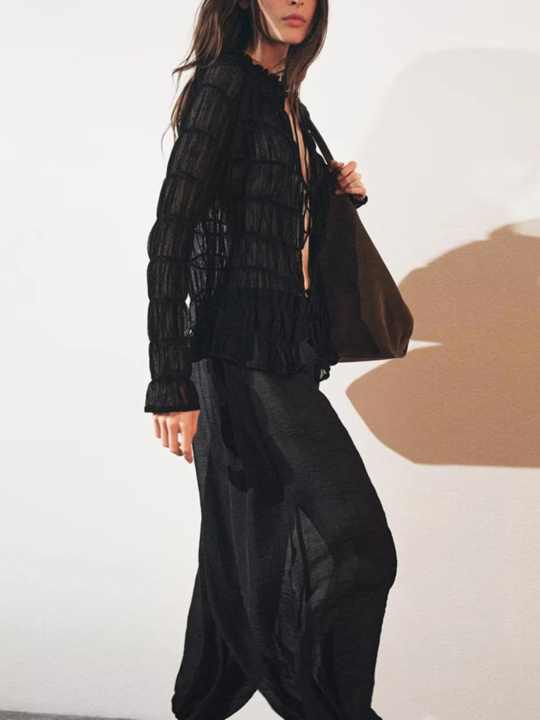 

Странные пышные брюки, украшенные узлом, женские брюки-карго из смешанной ткани, женские брюки со средней талией из другого материала